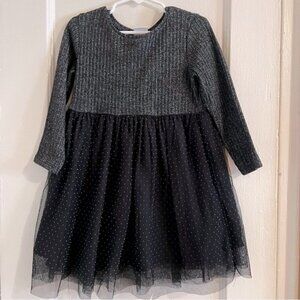 Kids Gray and Black Ribbed Tiered Fit, Long Sleeve Tutu Dress- Size 4-5
